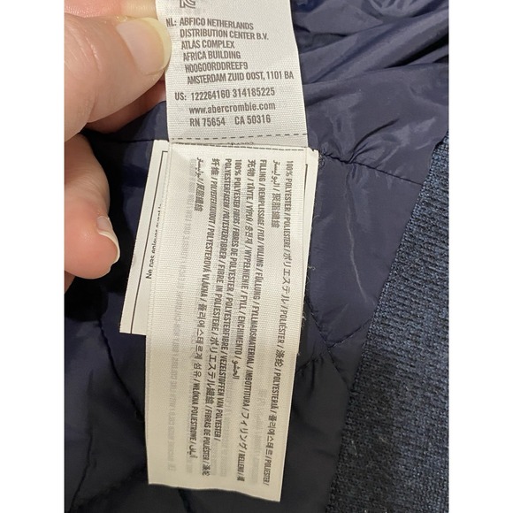 Abercrombie & Fitch Bomber Jacket Men's L Navy/Gray Quilted Zip Up Wool Blend - Picture 8 of 12